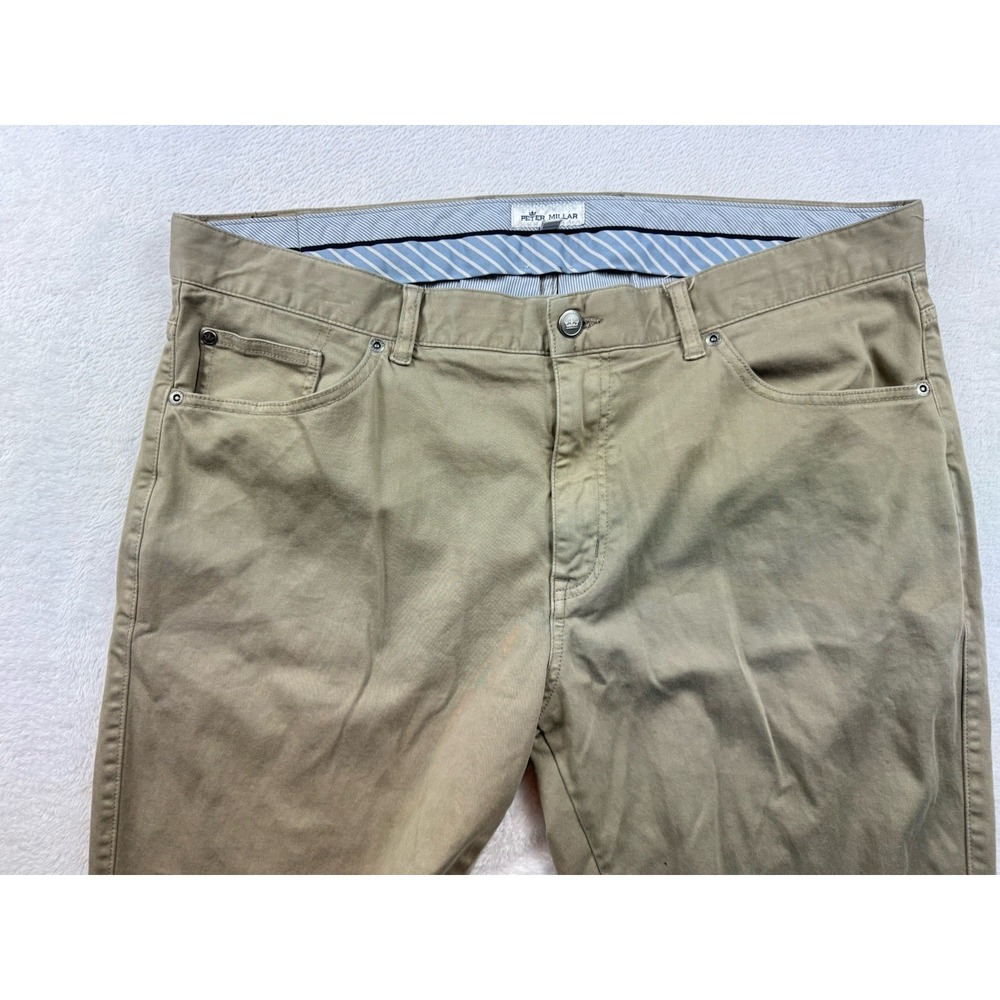 Peter Millar Mens 38x32 Khaki Tan Five Pocket Straight Leg‎ Chino Pants Casual